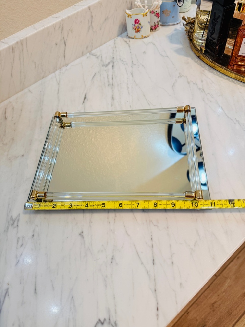 Vintage Modern Glass and Gold Mirrored Vanity Tray - Picture 11 of 14